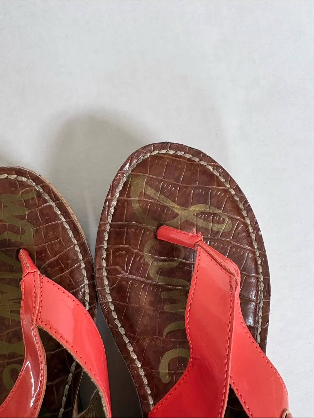 Sam Edelman Romy Croc Print Cork Wedge Thong Sandal US 7.5 Coral